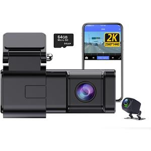 2K WiFi Dash Cam with 64G TF Card Night Vision and 1080P Rear Camera WDR Wide Angle 24H Parking Monitor Collision Sensor Car Road Camera Recorder