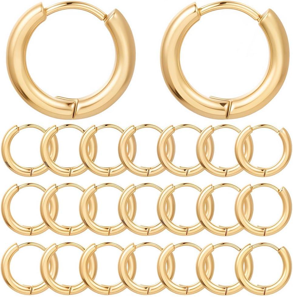 SUNNYCLUE 1 Box 24Pcs 18K Gold Plated Hoop Earrings Huggie Earring Hooks Stainless Steel Ear Hoops Tiny Cartilage Ear Findings for Jewelry Making Women Adult DIY Dangle Jewelry Craft Supply