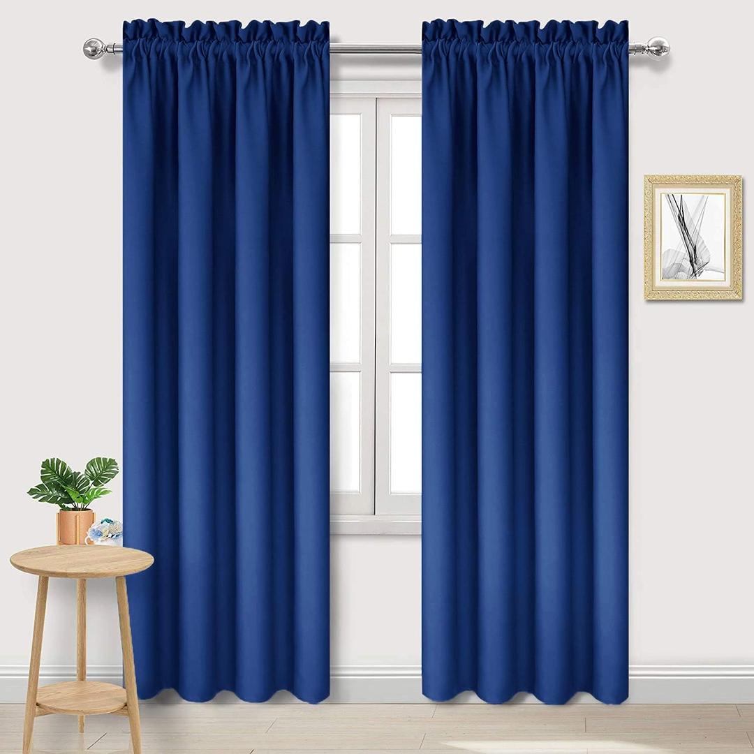 Blackout Curtains Room Darkening Thermal Insulated Bedroom Curtains Window Curtain Panels, 70 x 80inches Long, Set of 2 Classic Blue Rod Pocket Drapes