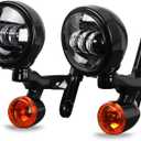 LED Auxiliary 4.5" Spot Fog Light Bracket Fit for Harley Street Electra Glide Road King Spotlight Passing Light W/Housing Bucket Bullet Turn Signals Lamp (Gloss Black, 14 UP Touring)