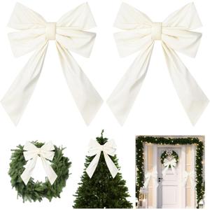 Hungdao 2 Pack Large White Wreath Bows 12x18 Waterproof Fabric Bows Outdoor Wedding Decorative Farmhouse Ornaments for Valentine Wedding Party Hanging Wall Front Indoor Decor