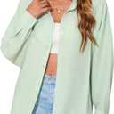 Womens Button Down Shirt Oversized Long Sleeve Gauze Tops Casual Boyfriend Button Up Shirts Dressy Blouse Summer (3X-Large, Sage Green)