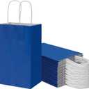 50 Pack 5.25x3.25x8.25 Inch Small Royal Blue Kraft Paper Bags with Handles Bulk, Toovip Gift Wrap Bags for Favors Grocery Retail Party Birthday Shopping Business Goody Craft Merchandise Take Out Sacks