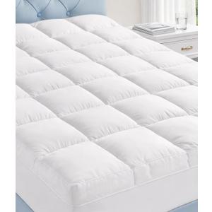 Fracho Cotton Mattress Topper King Size, Extra Thick Pillow Top Mattress Pad Cover with Breathable Pure Cotton Surface, Cooling Plush Bed Topper for Back Support, 8-21" Elastic Deep Pocket, White