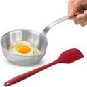 Mini Egg Pan, 304 Stainless Steel Omelet Pan, 5.1Inch Sauce Pan Mini Skillet for Egg Frying Pan, Butter Warmer Small Pot Cooking with 10.5" Scraper (Red)