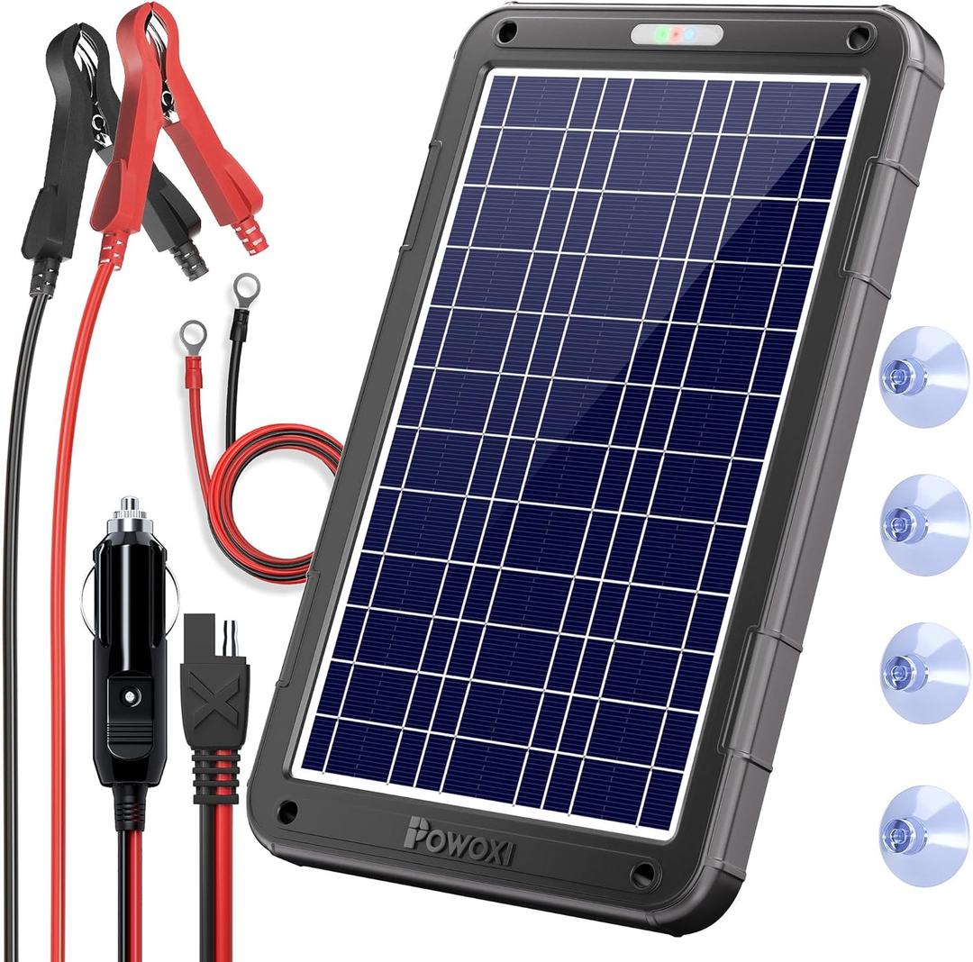 POWOXI 12V Solar Car Battery Charger: 12W Solar Panel Kit Battery Trickle Charger Maintainer with Smart PWM Controller for Car - RV Boat Marine Motorcycle - for Trailer Truck Snowmobile Tractor