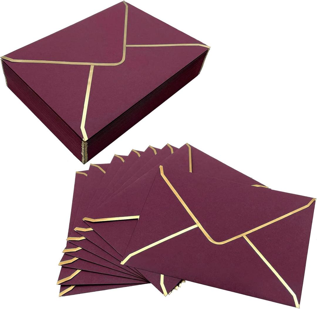 50 PCS Invitation Envelopes, 5x7 Envelopes for Invitations Red Envelopes for 5x7 Cards A7 Luxury Envelopes Mailing Envelopes for Wedding, Graduation