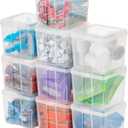 IRIS USA Vertical Plastic Flip Top Storage Containers Bins with Lids for Pantry, Home, Office, Organization, Small, Stackable Hinged Organizer with Latches, Clear, 10 Pack