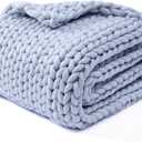 YnM Chunky Throw Blanket, Medium-Weight, Hand Knitted, Skin Friendly, Ventilated and Breathable, Machine Washable, Home Décor Piece for Couch, Sofa and Bed (Atlantis Blue, 60x80 Inch)