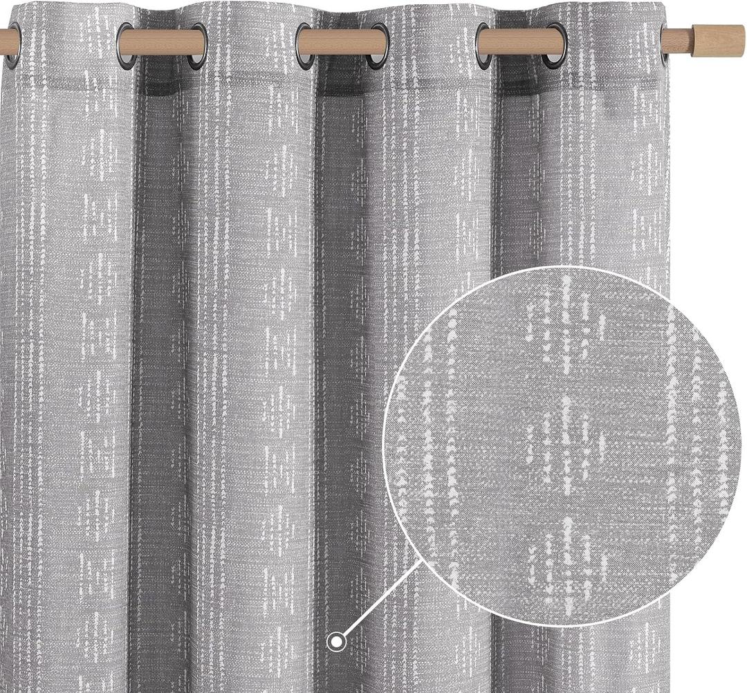 jinchan Boho Curtains for Living Room Farmhouse Grey Curtains 84 Inch Length for Bedroom Grommet Semi Sheer Drapes Geometric Striped Printed Mudcloth Light Filtering 2 Panels Set (50"W x 84"L (Pack of 2)