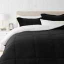Amazon Basics 3 Piece Bedding Set, Micromink Sherpa, Ultra-Soft, Warm All Season Comforter, King, Black, Solid