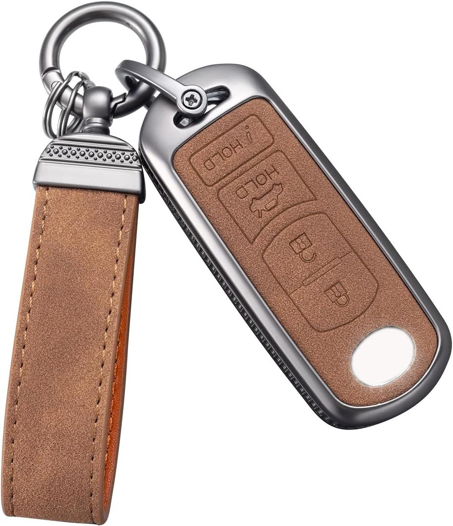 YO&YOYE Mazda Key Fob Cover with Keychain Leather Case Protector for Mazda 3 6 8 Miata MX-5 CX-5 CX-9 (Model 2, Brown)