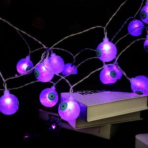 Halloween Eyeball String Lights 10.8Ft 20 LED Battery Operated Purple Eyeball Lights with 8 Modes Waterproof for Party Supplies Crafts Wreath Window Indoor and Outdoor Halloween Decorations