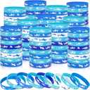 Moon Boat Shark Silicone Bracelets Bulk, Under the Sea Blue and White Ocean Rubber Wristbands Party Favors