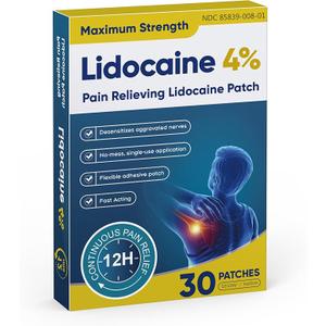 4% Lidocaine Pain Relief Patches – Fast-Acting, 12-Hour Long Lasting Relief for Back, Neck, Shoulder & Joint Pain，Easy to Apply – 40 Count, 5.5” x 3.94”-66