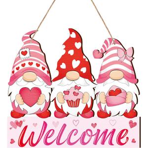 Panelee Valentine's Day Gnome Welcome Sign Valentines Hanging Wreath Sign for Front Door Decor Red Heart Love Decor Sweet Gnome Door Hanger for Home Wall Yard Indoor Outdoor Garden Window