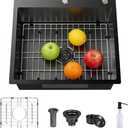 18 x 19 Inch 304 Stainless Steel Drop In Bar Sink,Black Topmount Single Bowl Workstation Kitchen Sink With Protective Bottom Grid For Camper,RV Sink