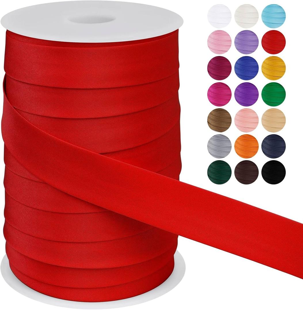 LEREATI Satin Bias Tape Double Fold 1 Inch x 55 Yards, Bias Tape for Sewing, Polyester Quilt Binding Tape, Piping Trim Fabric Tape for Hemming, Seaming, DIY Crafts (Red)
