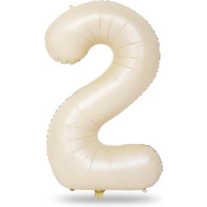 Cream 2 Balloons, 40 Inch Giant Helium Foil Number 0-9 Beige 2th Birthday Balloon for Boys Girls, Self Inflating White Sand Digit 2 Balloons for Women Men Anniversary Party Decorations Supplies