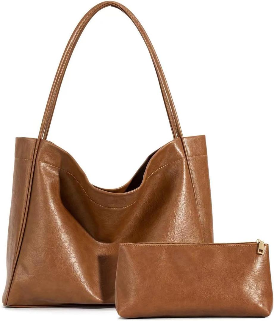 VOCUS Tote Bag for Women 2Pcs Large Casual PU Weekender Bag Soft Vegan Leather Shoulder Hobo Handbag Purse Travel Oversize