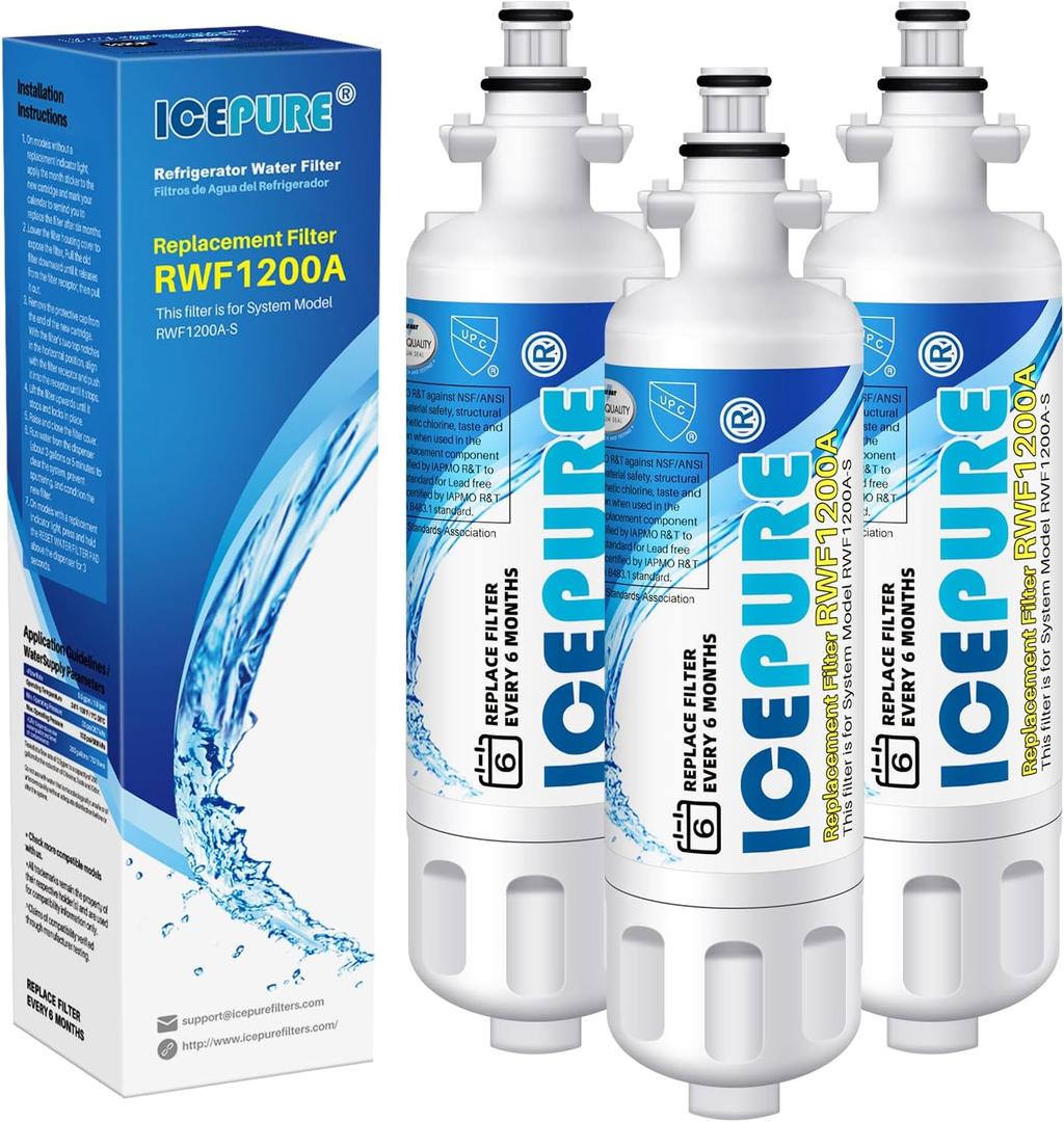 ICEPURE ADQ36006101 9690 Water Filter Replacement for LG LT700P, Kenmore Elite 46-9690 ADQ36006102, RWF1200A, CLCH106, RWF1052 LFX28968ST LFXS29626S LFXS30766S LFX31925ST LFX31945ST Refrigerator,3PACK