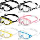 Kanayu 6 Pieces Kids Swimming Goggles Pool Goggles Anti Fog Wide View No Leaking with Wear Earplugs Nose Clip for Kids 6-13 (Pink,blue, White,yellow,black)