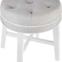 Hillsdale, Sophia Round Tufted Wood and Upholstered Backless Vanity Stool for Makeup Room or Bathroom, Gray (Grey)