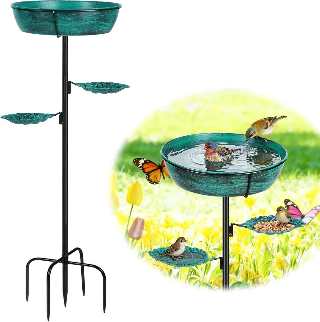 Metal Bird Bath for Outdoor - Garden Bird Bath with Removable Bowl Heavy-Duty Base, Winter Birdbath Feeder Rust-Proof Birdbaths for Garden Yard Lawn Decor, Easy to Install(Green)