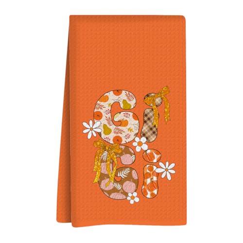 Fall Pumpkin Gigi Bow Flower Decor Kitchen Towel, Reusable Tea Towel, Dish Towels, Suitable for Bathroom, Home, Kitchen, Tea Parties, Autumn Atmosphere Decoration Halloween 13.8x23.6 Inches