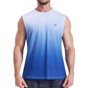 EZRUN Men's Sleeveless Shirt Quick Dry Workout Swim Shirt Gym Muscle Athletic Beach Tank Top Big and Tall (Medium, Navy Gradient)