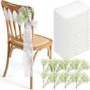 Moukeren 24 Sets White Lace Chair Sashes with Artificial Baby's Breath, 8.2ft Wedding Aisle Pew Decorations Church Ceremony Chair Ribbons for Bridal Shower Banquet Party Decor