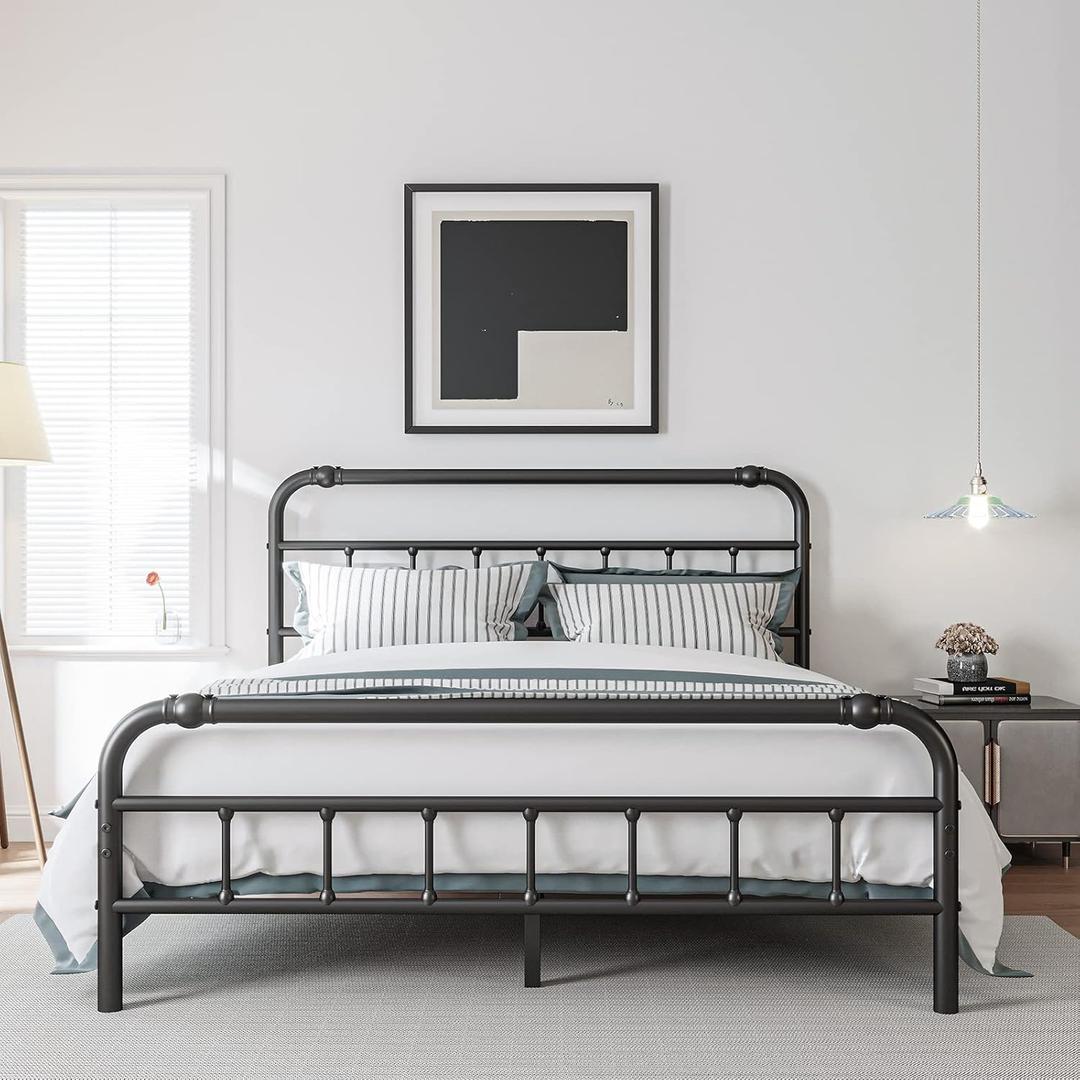 Full Size Bed Frame with Headboard and Footboard, 18 Inches High, 3500 Pounds Heavy Duty Metal Slats Support for Mattress, No Box Spring Needed, Noise-Free, Black
