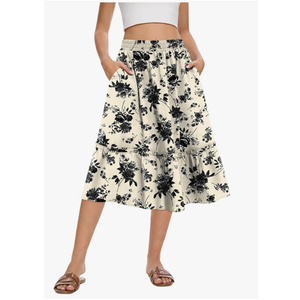 Women's High Waist Midi Skirts Summer Flowy Tiered Skirt with Pockets