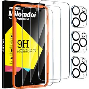 Milomdoi 3 Pack Screen Protector for Apple iPhone 11 Pro with 3 Pack Tempered Glass Camera Lens Protector, Ultra 9H Accessories, Case Friendly, Mounting Frame, 2.5D Curved, Transparent