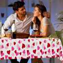 4 Pack Valentines Decorations, 108" X 54" Valentines Tablecloths, Heart-shaped Disposable Red Pink Tablecloths Love Plastic Table Cover, Galentines Decorations Party Supplies for Wedding Birthday