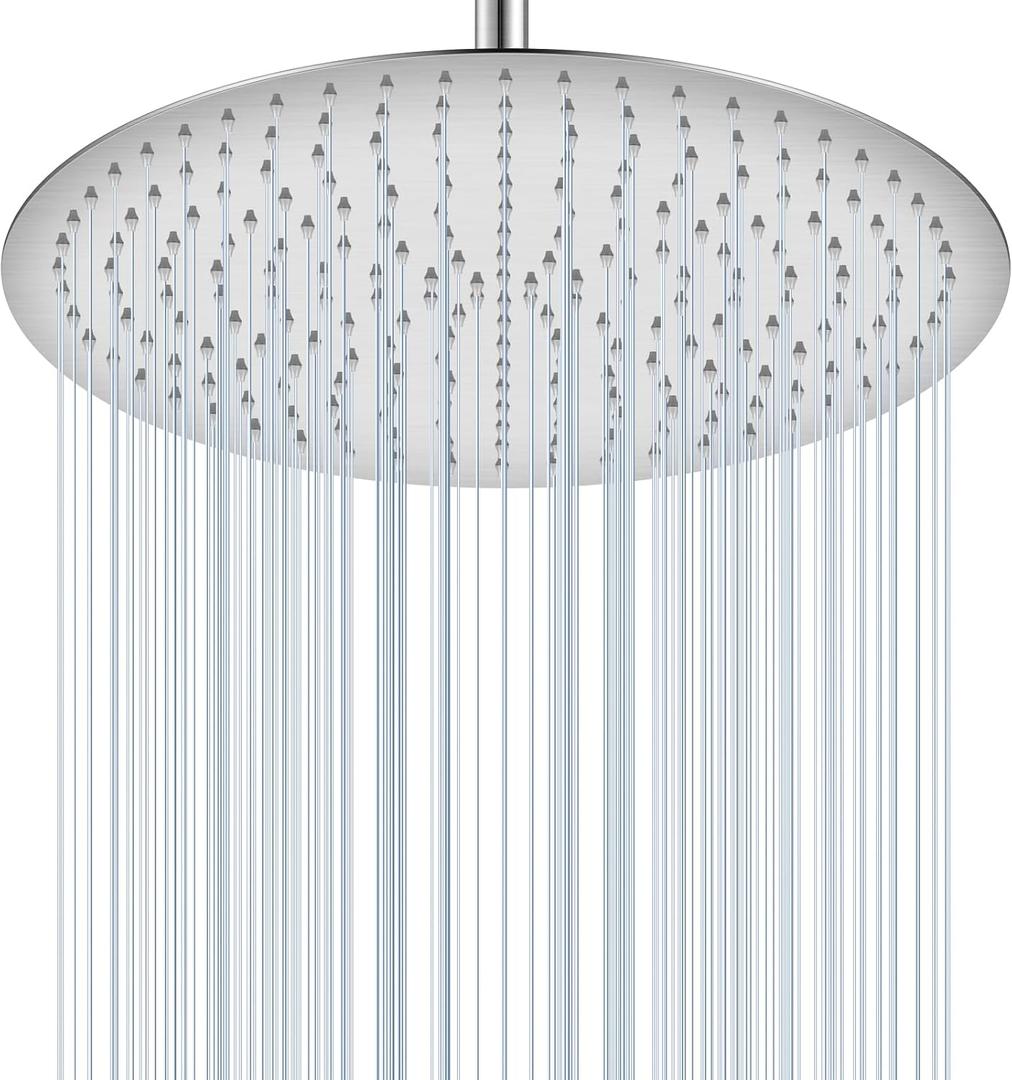 16 inch Ceiling Round Rain Shower Head Brushed Nickel - All Metal Stainless Steel 304, Full Body Round Rainfall Shower with 230 Silicone Nozzles