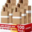 XPCARE 100PCS Brown Paper Bags with Handles, Three Different Sizes of Bulk Brown Gift Bags 5.25x3.25x8.25 & 8x4.5x10 & 10x5x13 Inch Grocery Retail Kraft Paper Bags for Party Birthday Shopping Takeaway