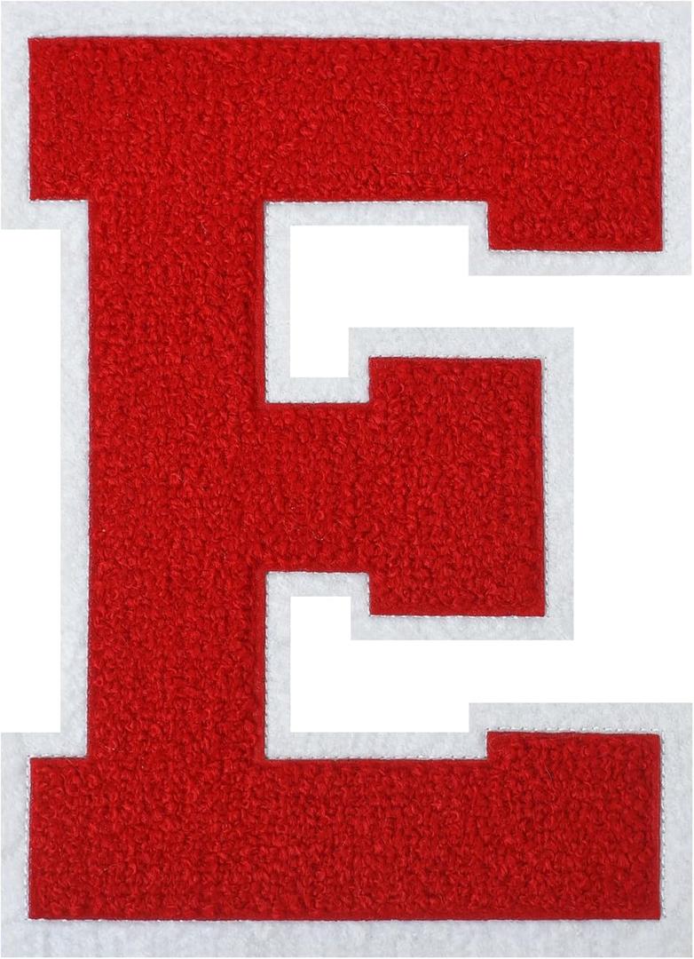 2 x 6.5" Jumbo Red Varsity Letter Patches - Letter E - Iron on Large Chenille Alphabet Monogram for Letterman Jacket Back