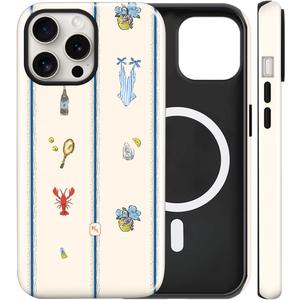 Magnetic for iPhone 15 Pro Case Cute Frog Stripes Phone Case, Summer Shockproof Slim TPU and Hard PC Protective Phone Cover Compatible with MagSafe Designed for Women Girls