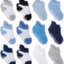 Zaples Baby Non Slip Grip Ankle Socks with Non Skid Soles for Infants Toddlers Kids Boys Girls (1-3T, Color-blocked/Solid - 12 Pairs)