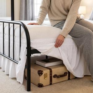 RIMELA White Bed Skirts with Split Corners Queen Size 12 Inch Drop,Elastic Bed Skirting Wrap Around, Easy Install Dust Ruffles Soft Fabric Machine Washable, Bedroom Decor