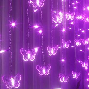Curtain Butterfly String Light 20Ft 120LED Window USB Fairy Lights 24 Butterfly 8 Modes with Remote Control for Room Bedroom Patio Party Wedding Holiday Christmas Decoration (Purple)