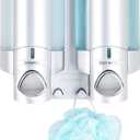 Better Living Aviva Shower Dispenser 2 Chamber, Wall Mount Shower Soap Dispenser for Bathroom Hotel Body Wash, Built-in Hooks, No Drill, Waterproof Shampoo Soap Dispenser, 2 x 11 oz, Satin Silver