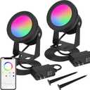 Spotlight, 15W Spot Lights Outdoor RGB IP67 Waterproof Landscape Spotlights with Bluetooth Dimmable for Smart Intelligent Yard LED,12V Low Voltage House Garden Path Decoration(2 Pack)