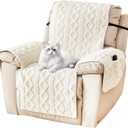 Recliner Cover for Lazy Boy Recliner Chair Covers,23Inches Washable Quilted Recliner Chair Covers with Side Pockets,White Furniture Protector for Pets/Kids