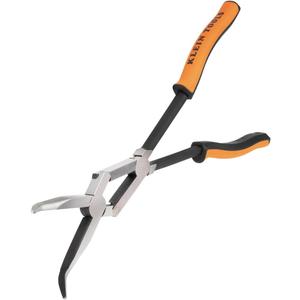 Klein Tools 71401 Long Nose Pliers, Bent Nose Pliers, Angled Knurled Jaws, Double Rivet, Extended Reach, 13-Inch