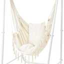 Hammock Chair with Stand, Heavy-Duty Steel Hammock Stand for Indoor & Outdoor Use, Solid Support & Stable Base, 220 lbs Capacity, U-Shaped Design, Easy Assembly, Hammock Chair Included - White