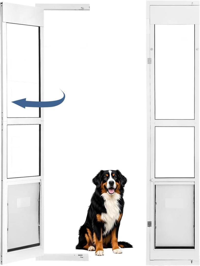 96 inch XL Dog Door for Sliding Glass Door - Left Amout from Inside, Adjustable Height: 96.38-96 in, Extra Large Flap: 14.75(W) x 24(H)