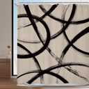 Riyidecor Black and Beige Shower Curtain 60Wx72H Inch Abstract Ink Painting Minimalist Line Modern Geometric Simple Art Cool Unique for Man Bathroom Decor Fabric Polyester Waterproof 12 Pack Hooks