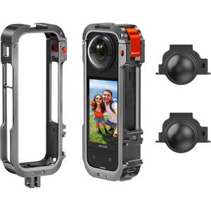 AMAZEAR Metal Protective Case for Insta360 X4 Accessories, Upgraded Insta 360 X4 Quick-Release Aluminum Cage Stronger Construction Multifunction Utility Frame with Silicone Lens Guard Cap